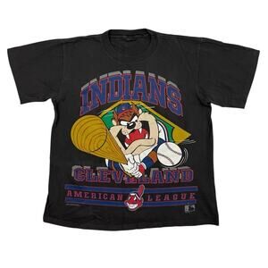 1993 Cleveland Indians Taz Looney Tunes Vintage T-Shirt XL Black USA Made